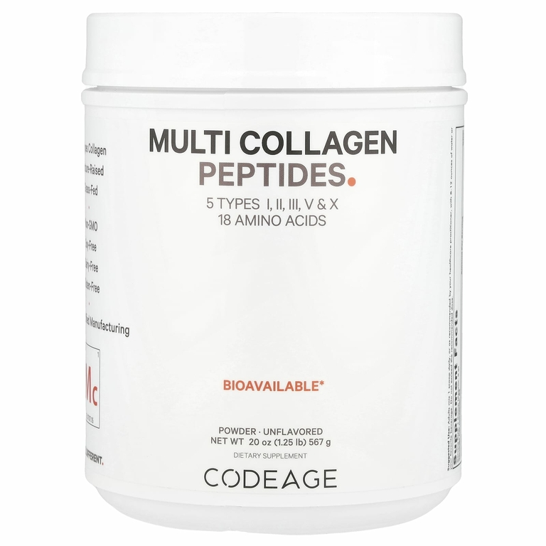 Codeage, Hydrolyzed, мультиколлагеновые пептиды, 5 типов I, II, III, V, X, порошок, нейтральный вкус, 567 г (1,25 фунта)