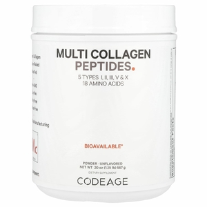 Codeage, Hydrolyzed, мультиколлагеновые пептиды, 5 типов I, II, III, V, X, порошок, нейтральный вкус, 567 г (1,25 фунта)