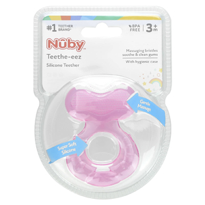 Nuby, Teethe-eez, силиконовые прорезыватели для зубов, для детей от 3 месяцев, розовые, набор из 2 предметов