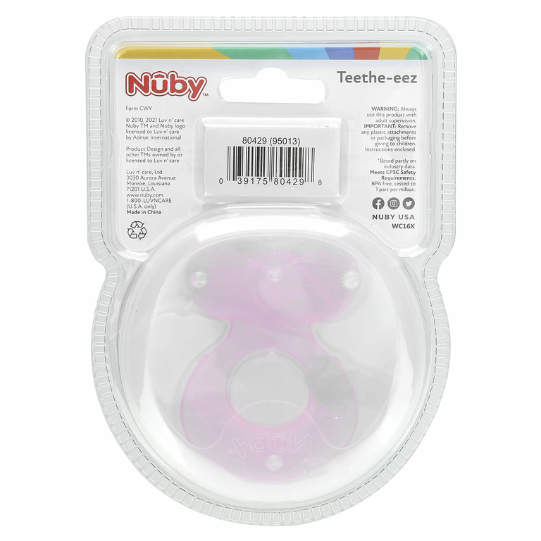 Nuby, Teethe-eez, силиконовые прорезыватели для зубов, для детей от 3 месяцев, розовые, набор из 2 предметов