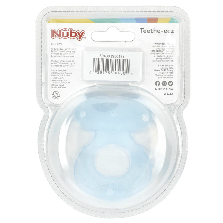 Nuby, Teethe-eez, силиконовый прорезыватель, для детей от 3 месяцев, синий, 1 штука