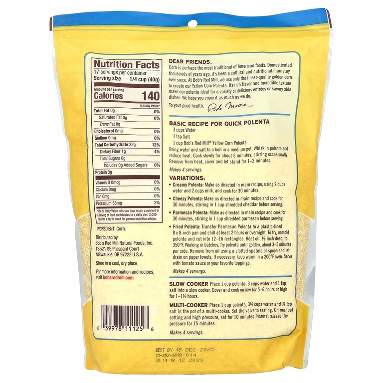 Bob's Red Mill, полента из желтой кукурузы, 680 г (24 унции)