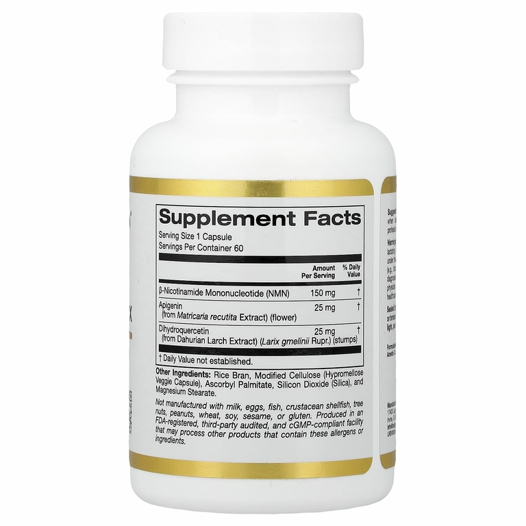 California Gold Nutrition, комплекс флавоноидов с NMN, апигенином и дигидрокверцетином, 60 растительных капсул