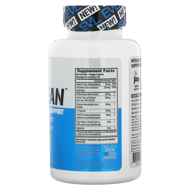 EVLution Nutrition, NiteLean, поддержка для снижения веса в ночное время, 30 растительных капсул