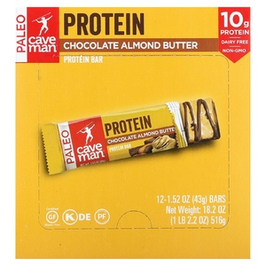 Caveman Foods, Protein Bar, шоколадно-миндальная паста, 12 батончиков, 43 г (1,52 унции) (Товар снят с продажи) 