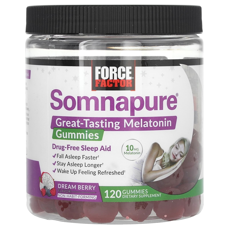 Force Factor, Somnapure®, жевательные мармеладки с мелатонином с отличным вкусом, ягоды мечты, 10 мг, 120 жевательных таблеток (5 мг в каждой жевательной мармеладке)