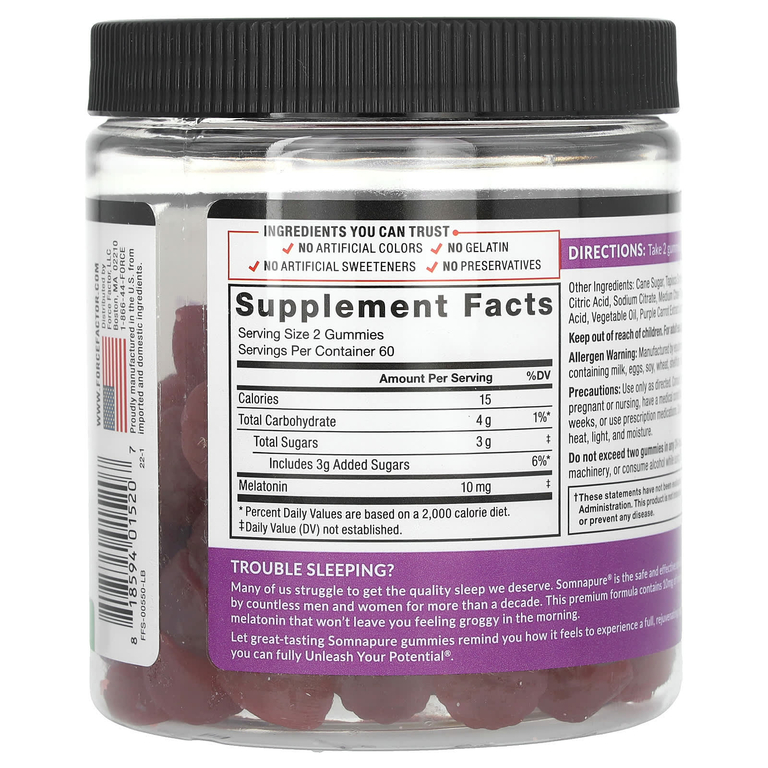 Force Factor, Somnapure®, жевательные мармеладки с мелатонином с отличным вкусом, ягоды мечты, 10 мг, 120 жевательных таблеток (5 мг в каждой жевательной мармеладке)