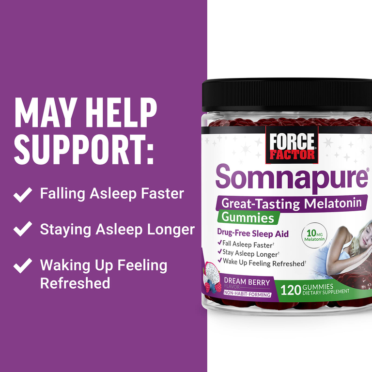 Force Factor, Somnapure®, жевательные мармеладки с мелатонином с отличным вкусом, ягоды мечты, 10 мг, 120 жевательных таблеток (5 мг в каждой жевательной мармеладке)