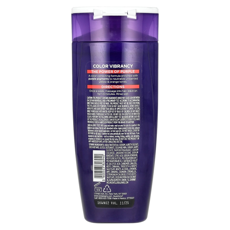 L'Oréal, Elvive, насыщенный цвет, фиолетовый шампунь, для мелированных каштановых, светлых и седых волос, 200 мл (6,7 жидк. унции)
