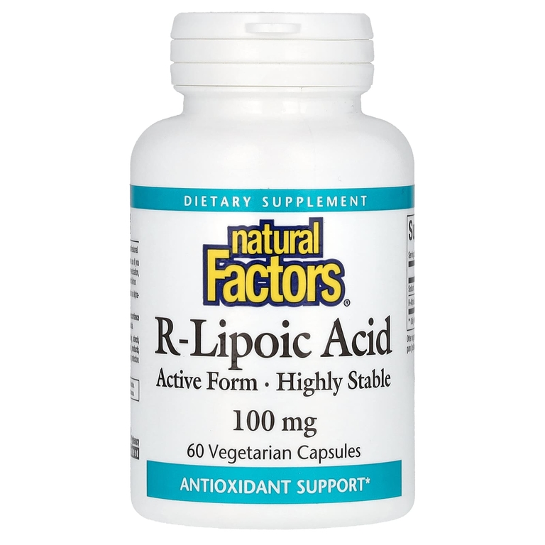 Natural Factors, R-липоевая кислота+, 100 мг, 60 вегетарианских капсул
