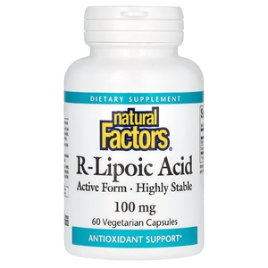 Natural Factors, R-липоевая кислота+, 100 мг, 60 вегетарианских капсул