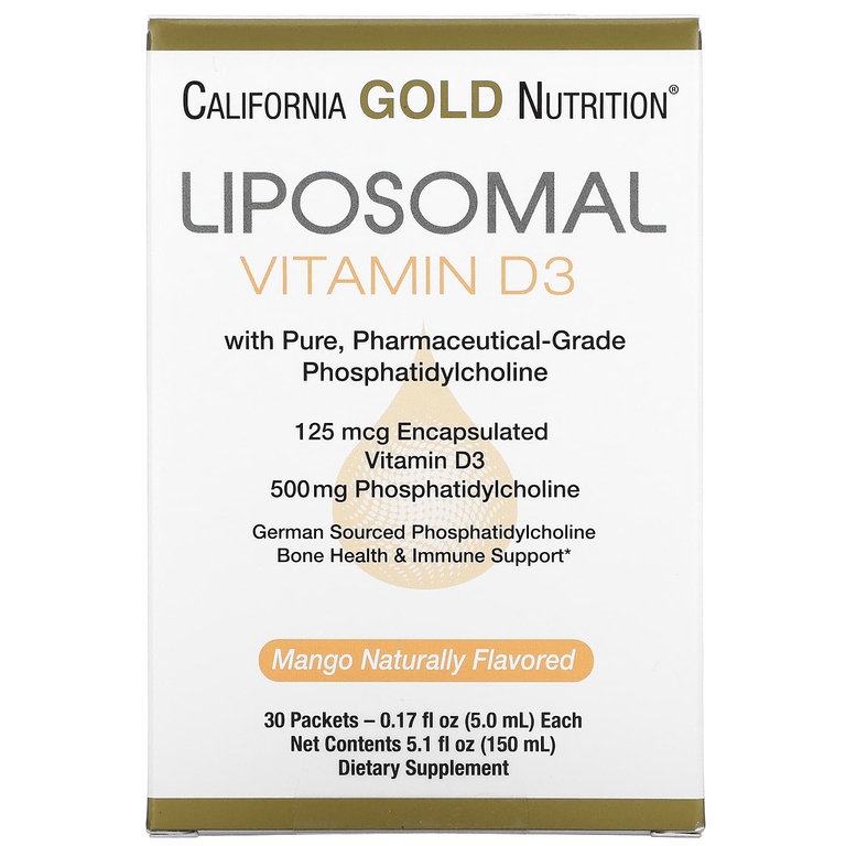 California Gold Nutrition, липосомальный витамин D3, 125 мкг (5000 МЕ), 30 пакетиков по 5 мл (0,17 жидк. унции)