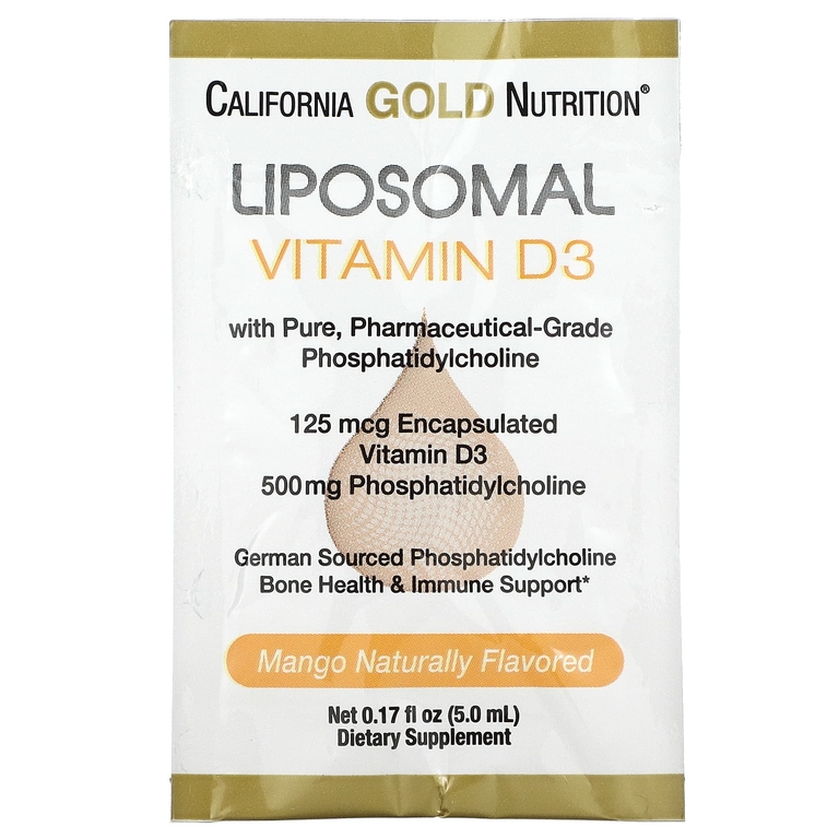 California Gold Nutrition, липосомальный витамин D3, 125 мкг (5000 МЕ), 30 пакетиков по 5 мл (0,17 жидк. унции)