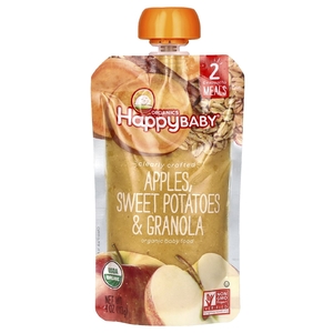 Happy Family Organics, Happy Baby, органическое детское питание, этап 2, яблоки, батат и мюсли, 113 г (4 унции)