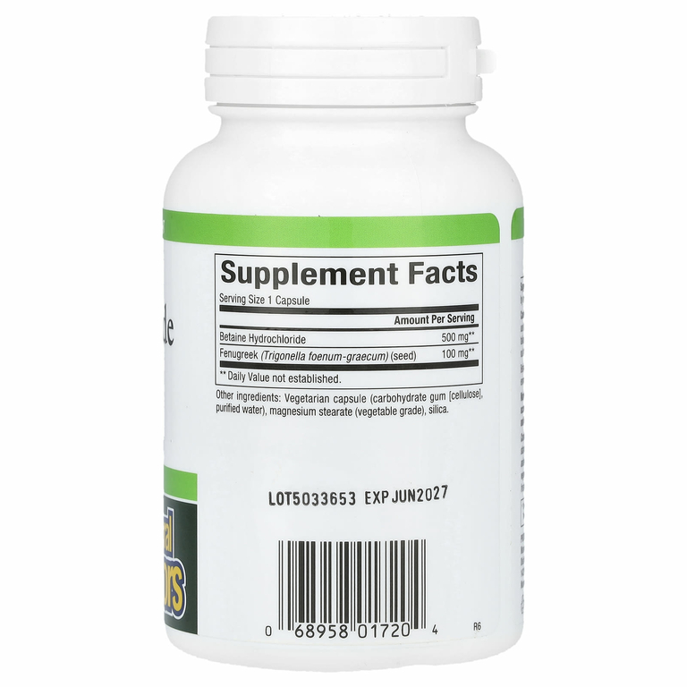 Natural Factors, бетаина гидрохлорид с пажитником, 500 мг, 90 вегетарианских капсул