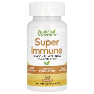 Super Nutrition, Super Immune, мультивитаминный комплекс с глутатионом для укрепления иммунитета, 60 таблеток