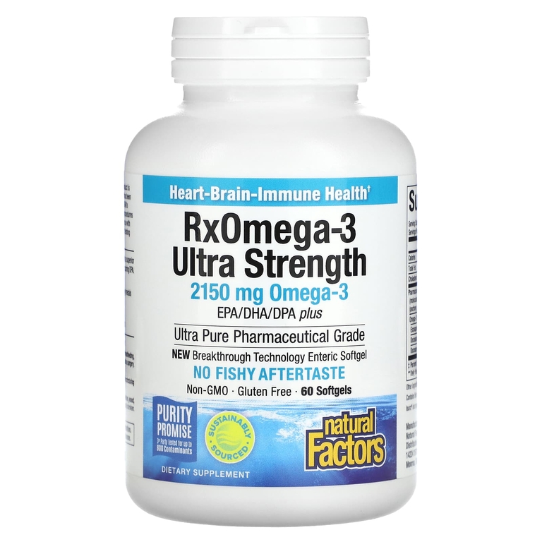 Natural Factors, RxOmega-3, омега-3 повышенной силы действия, 2150 мг, 60 капсул (1075 мг в 1 капсуле)