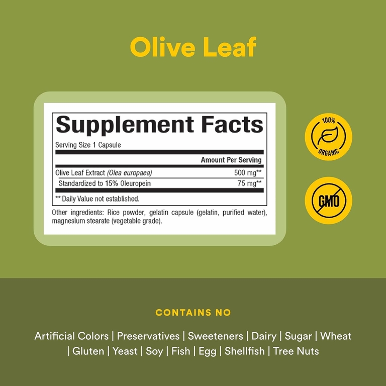 Natural Factors, HerbalFactors, листья оливкового дерева, 500 мг, 60 капсул