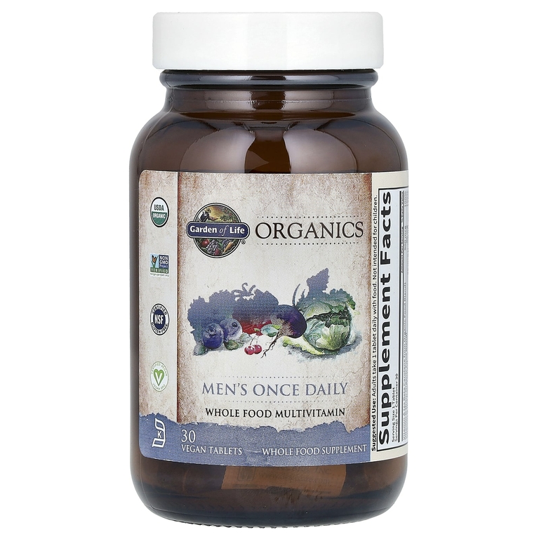 Garden of Life, Organics, мультивитамины из цельных продуктов для мужчин, 30 веганских таблеток