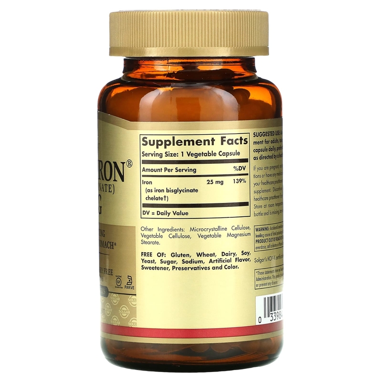 Solgar, Gentle Iron, 25 мг, 180 растительных капсул