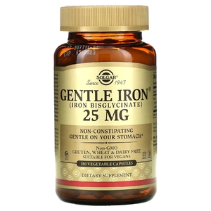 Solgar, Gentle Iron, 25 мг, 180 растительных капсул