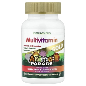 NaturesPlus, Animal Parade® Gold, жевательные мультивитамины для детей, со вкусом вишни, винограда и апельсина, 60 таблеток в форме животных