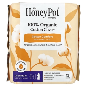 The Honey Pot Company, прокладки с крылышками из 100% органического хлопка, не травяные, ночные, 12 штук