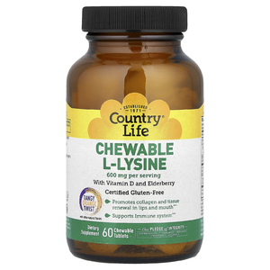 Country Life, Жевательный L-лизин, Tangy Orange Twist, 60 жевательных таблеток