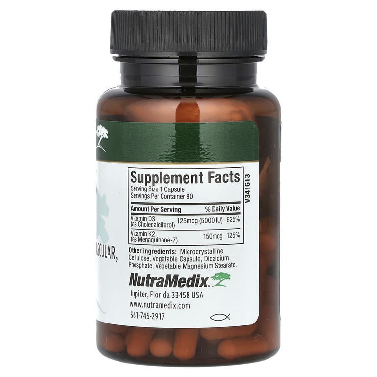 NutraMedix, витамины D3 и K2, 90 растительных капсул