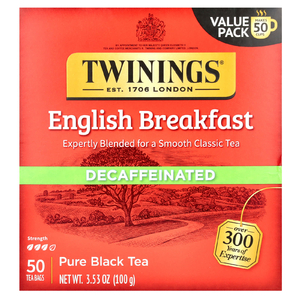 Twinings, English Breakfast, черный чай без кофеина, 50 чайных пакетиков, 100 г (3,53 унции)