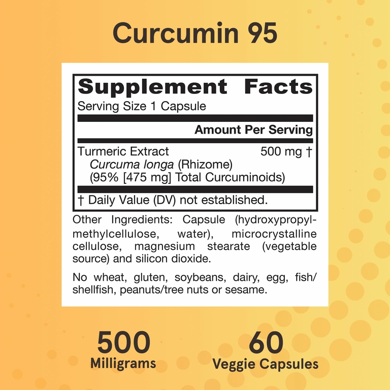 Jarrow Formulas, Curcumin 95, экстракт куркумы, 500 мг, 60 растительных капсул