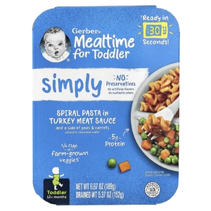Gerber, Mealtime for Toddler, от 12 месяцев, спиральная паста с мясным соусом и гарниром из гороха и моркови, 189 г (6,67 унции)