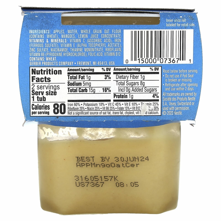 Gerber, Natural for Baby, Grain & Grow, 2nd Foods, овсяная каша с яблоком и манго, 2 пакетика по 113 г (4 унции)