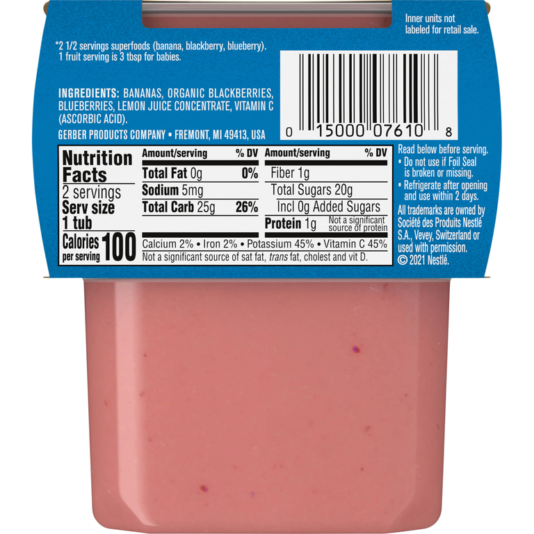 Gerber, Natural for Baby, Wonder Foods, 2nd Foods, банан, ежевика и голубика, 2 пакетика по 113 г (4 унции)