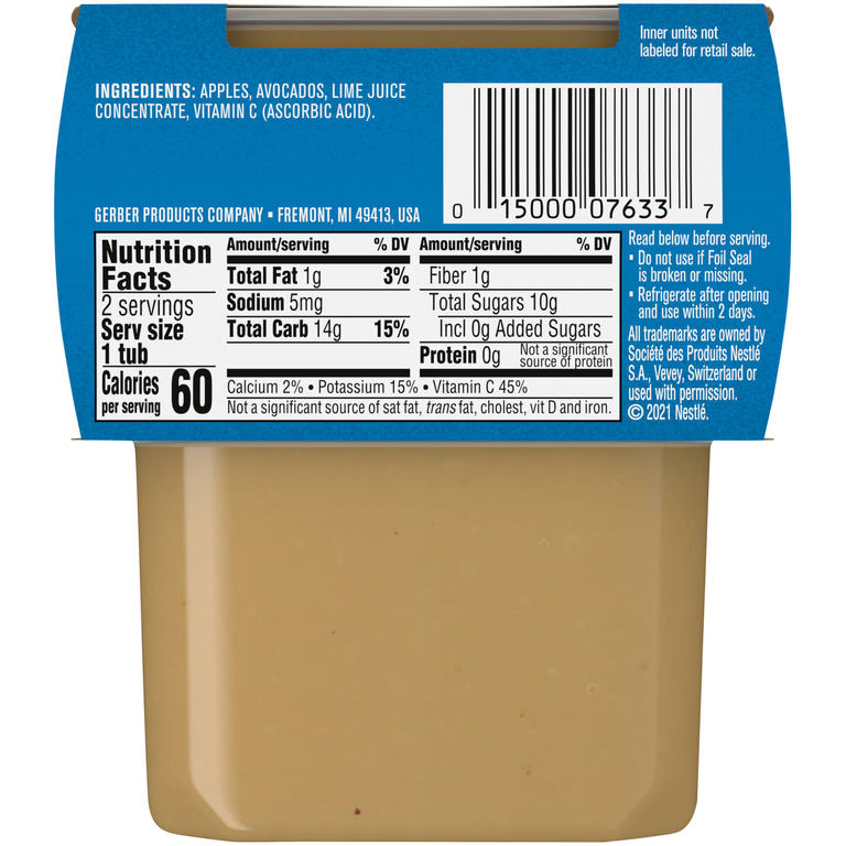 Gerber, Яблоко и авокадо, 2nd Foods, 2 пакетика по 113 г (4 унции)