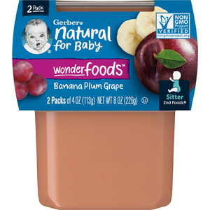 Gerber, Банан и сливы с виноградом, 2nd Foods, 2 пакетика по 113 г (4 унции)