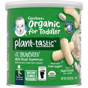 Gerber, Organic для малышей, маленькие хрустящие хлопья, с растительным вкусом, запеченные снеки, для детей от 12 месяцев, хумус из белой фасоли, 45 г (1,59 унции) (Товар снят с продажи) 