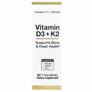 California Gold Nutrition, витамины D3 и K2, 25 мкг (1000 МЕ), 30 мл (1 жидк. унция)