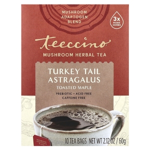 Teeccino, Травяной чай с грибами, индейка и астрагал, поджаренный клен, без кофеина, 10 чайных пакетиков, 60 г (2,12 унции)
