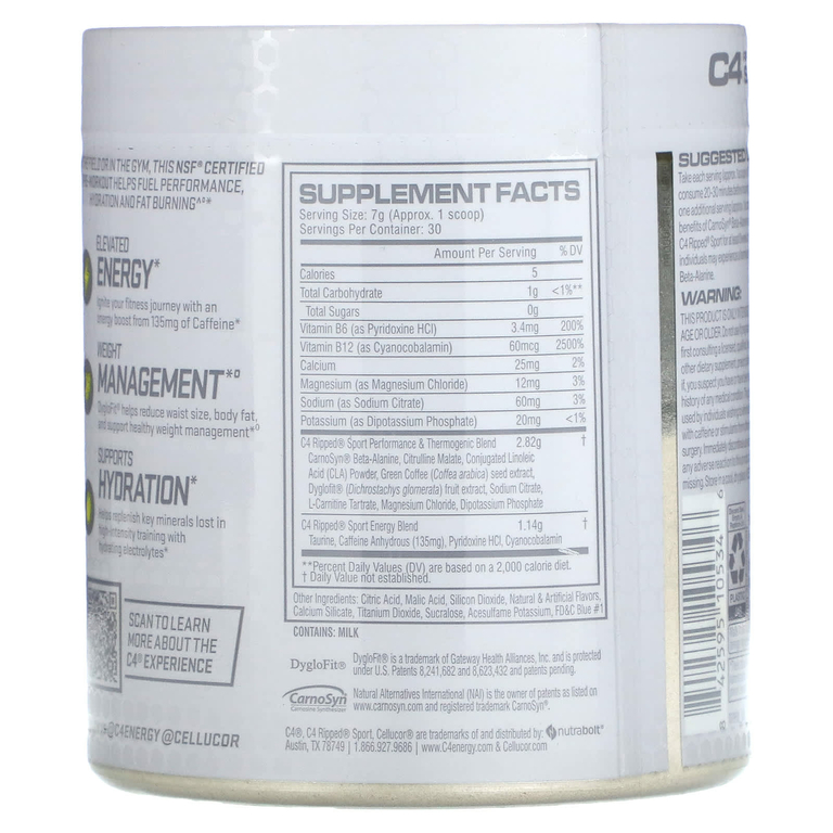 Cellucor, C4 Ripped Sport, перед тренировкой, Arctic Snow Cone, 246 г (8,7 унции)