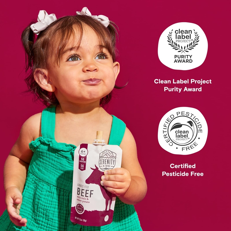 Serenity Kids, детское питание, от 6 месяцев, 100% говядина травяного откорма с органической листовой капустой и бататом, 99 г (3,5 унции)