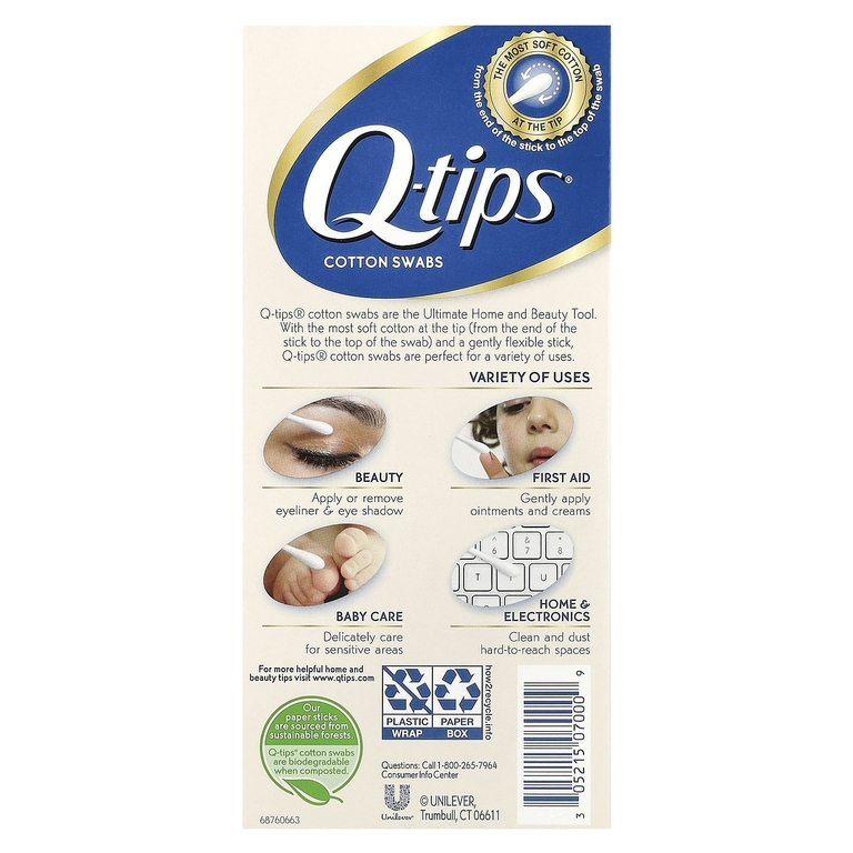 Q-tips, Бумажные палочки, ватные палочки, 170 тампонов