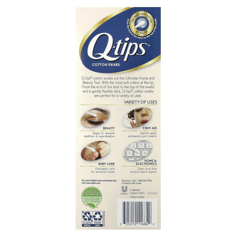 Q-tips, Ватные палочки, семейная упаковка, 2 шт., По 500 тампонов