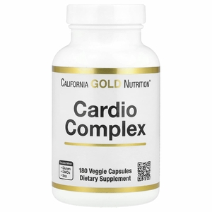 California Gold Nutrition, комплекс для здоровья сердца со смесью CardioAmino, смесью CardioPhyto и коэнзимом Q10, 180 растительных капсул
