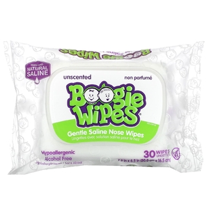 Boogie Wipes, Салфетки для носа с мягким солевым покрытием, без запаха, 30 салфеток
