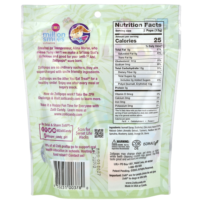 Zollipops, Original Clean Teeth Candy, со вкусом тропических фруктов, 3,1 унции