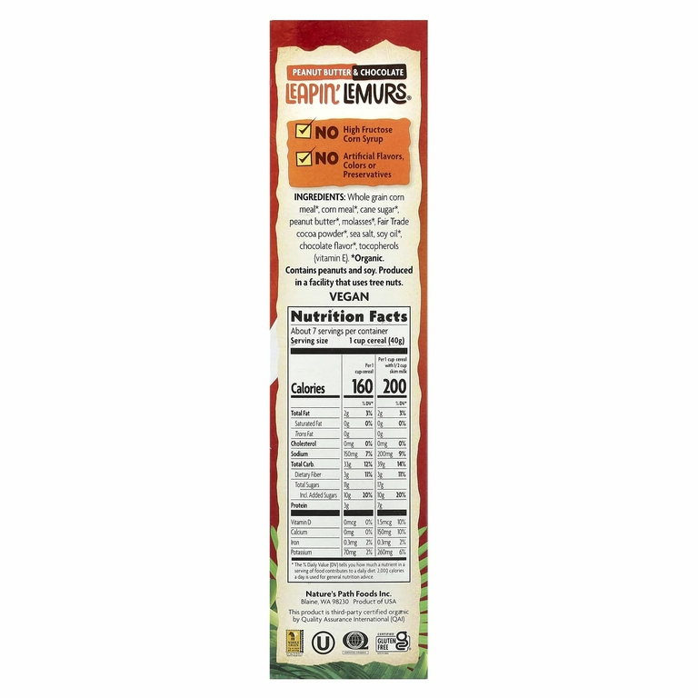 Nature's Path, Envirokidz Organic, Зерновые хлопья Leapin 'Lemurs, арахисовое масло и шоколад, 10 унций (284 г)