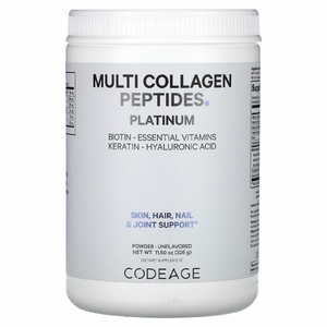 Codeage, Platinum, мультиколлагеновые пептиды в порошке, без добавок, 326 г (11,5 унции)