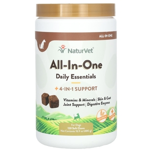 NaturVet, All-In-One Daily Essentials, добавка 4 в 1, для поддержки собак, 120 жевательных таблеток, 480 г (16,9 унции)