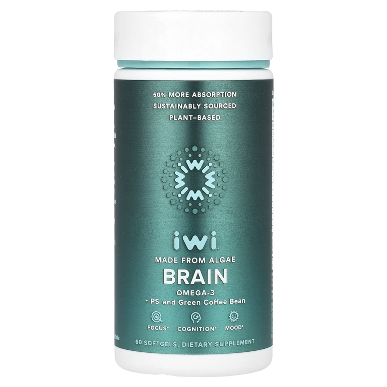iWi, Brain, Омега-3 + PS и зеленые кофейные зерна, 60 мягких таблеток